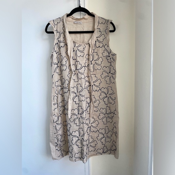 Bellambra Beige 100% Linen Floral Embroidered Shift Dress Made In Italy Sz Small - Picture 5 of 13